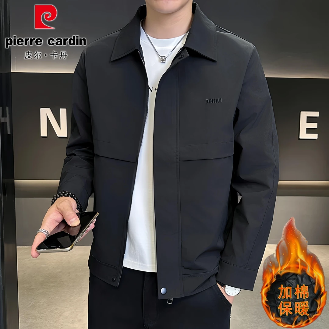 皮尔卡丹新款男士轻奢高端春秋冬商务休闲行政夹克外套刺绣工装潮