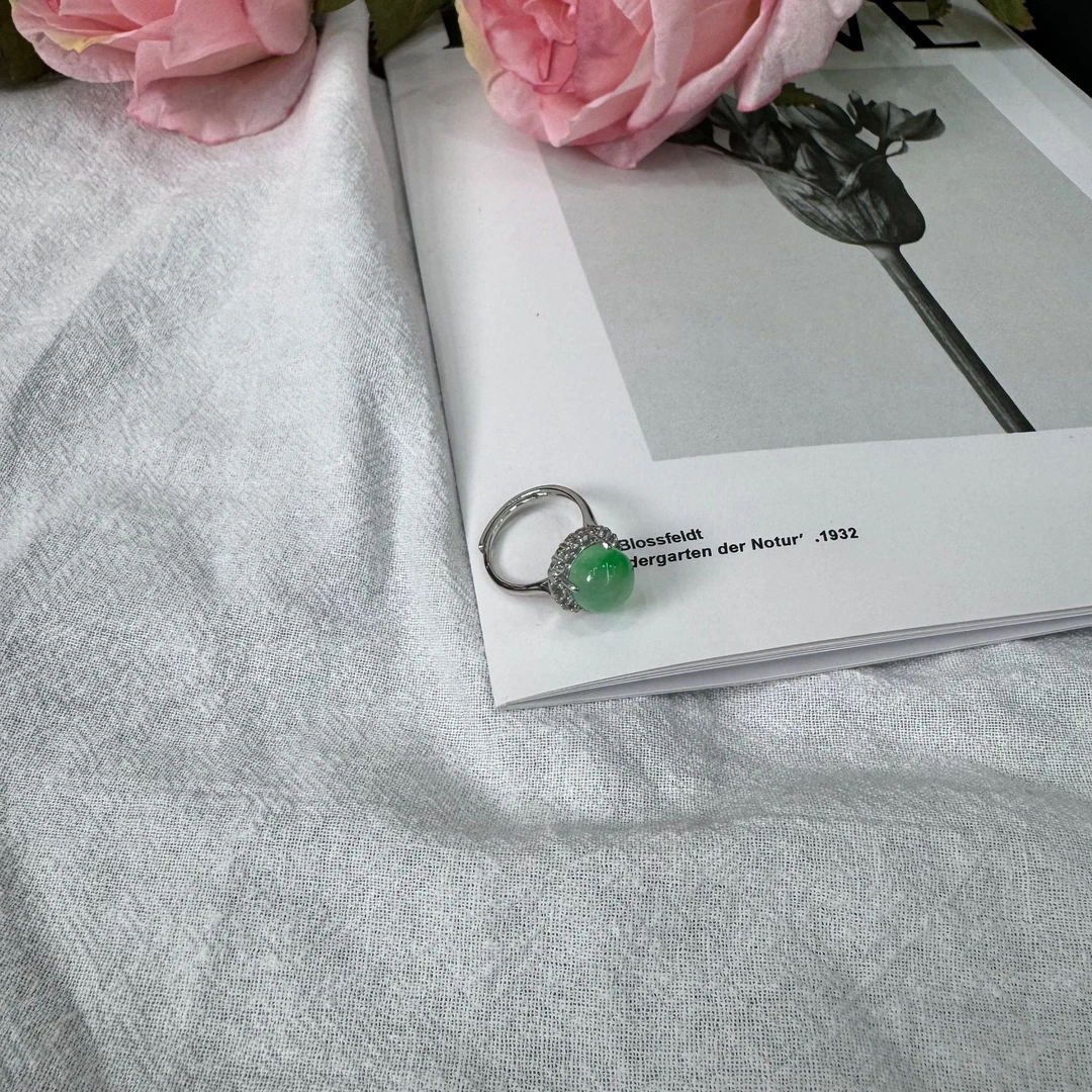 高定珠宝翡翠飘花戒指HF824S518