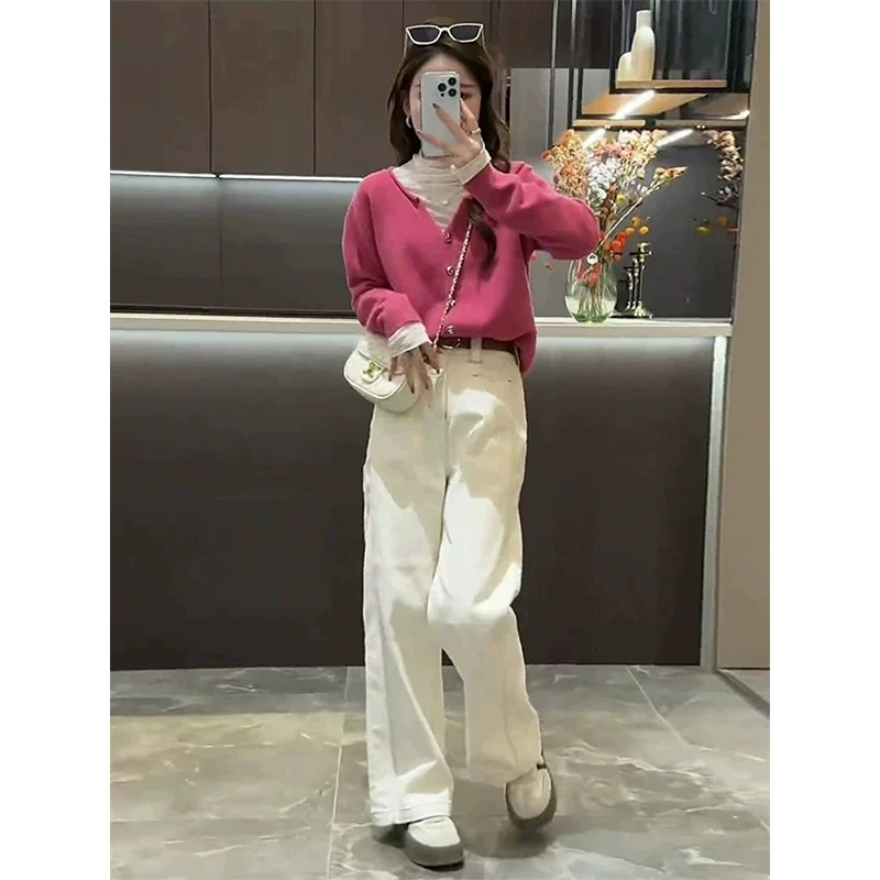 早秋搭配一整套2025针织开衫牛仔阔腿裤两件套秋季洋气时髦套装女