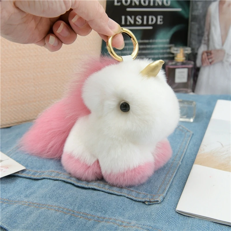 可爱独角兽獭兔毛小马钥匙扣毛绒挂饰挂件书包挂件包包挂件