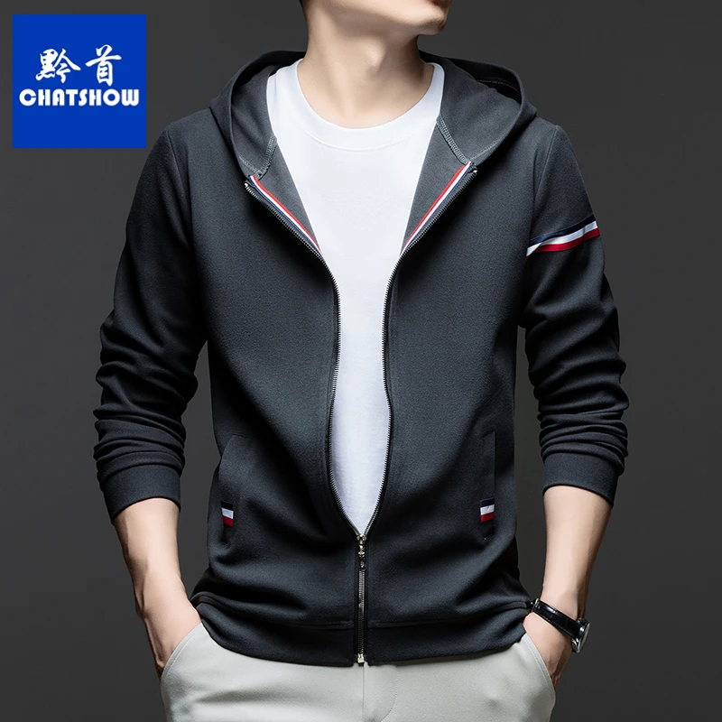 重磅磨毛男士连帽夹克秋季新款时尚休闲百搭无痕免烫夹克宽松外套