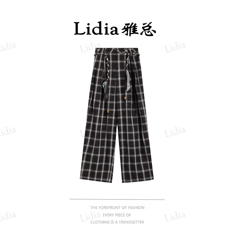 高腰格子阔腿裤女秋冬宽松休闲裤子JYY-W62121