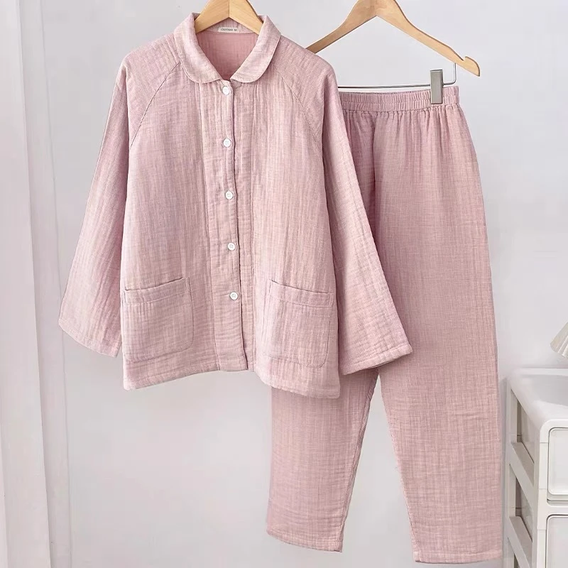 【沐梵家居】巨柔软 巨透气 四层棉纱长袖长裤情侣款家居服套装