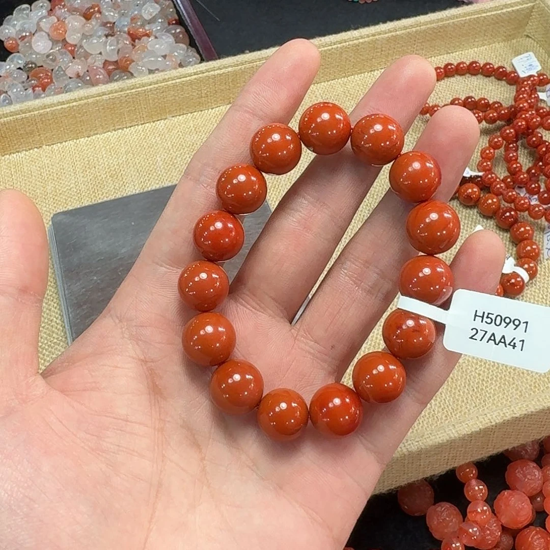南红玛瑙手链未镶嵌酒***子原矿南红手串13mm➕瓦西满肉