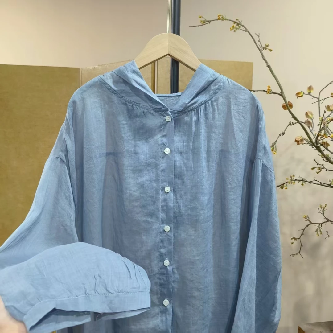 100支高支苎麻时尚百搭来去缝防晒帽衫0019