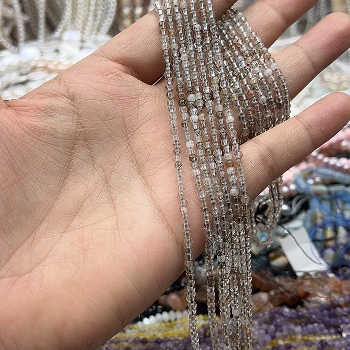 玛瑙/玉髓未镶嵌珠宝半成品一条3mm左右黑金超七