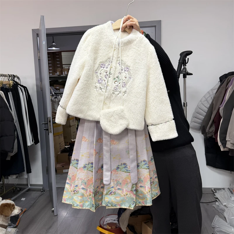 1214【亚】儿童时尚休闲加棉外套半裙包包三件套装-6311