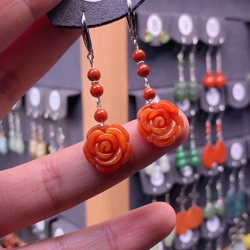 【闪购商品】翡翠耳饰银S925镶嵌满意