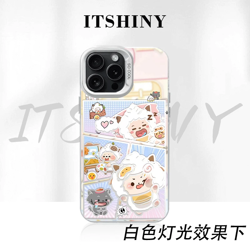 可爱懒羊羊手机壳彩银二次元适用于苹果华为荣耀小米VIVOPPO一加