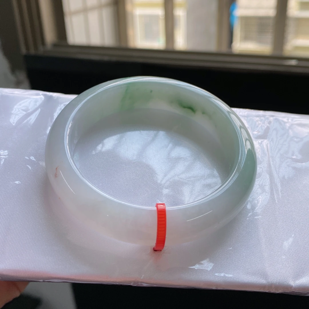 F330 55圈口缅甸A货翡翠冰种水润飘花宽边手镯平安镯春日珠宝