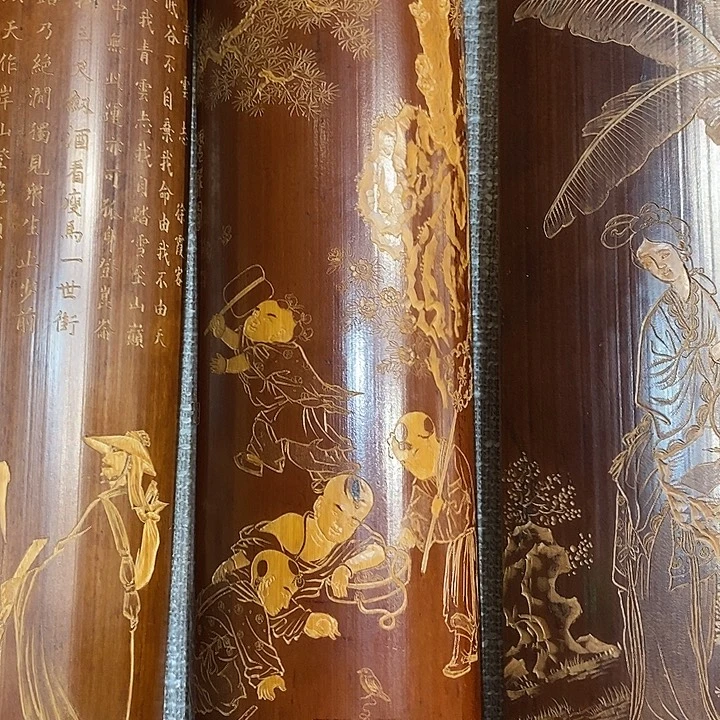 高***水老煤竹精品茶则，婴戏图