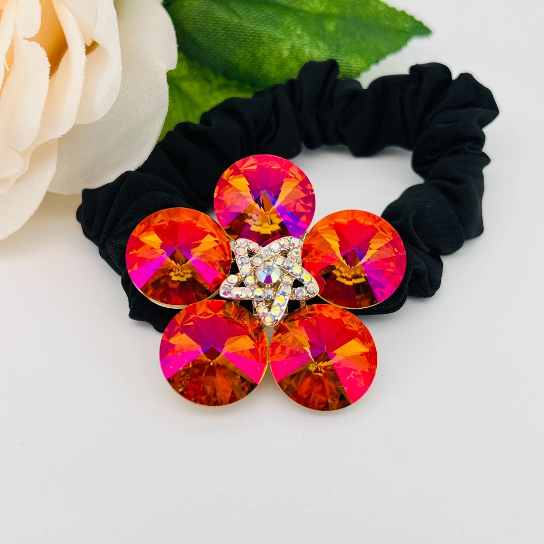 5047 玫红色五瓣花发圈