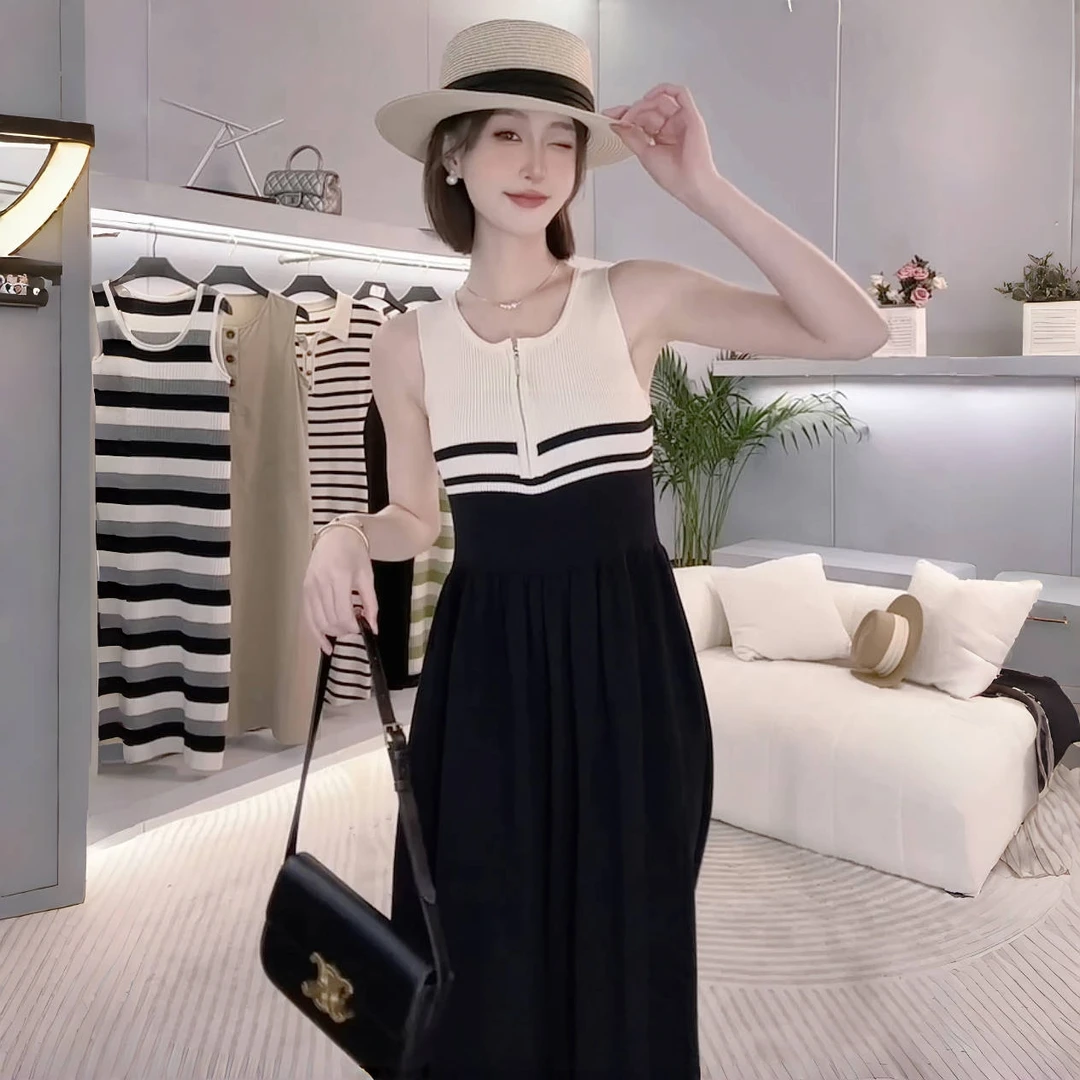 连衣裙女款爆款2025新款气质时尚撞色显瘦洋气夏季轻奢收腰X3485