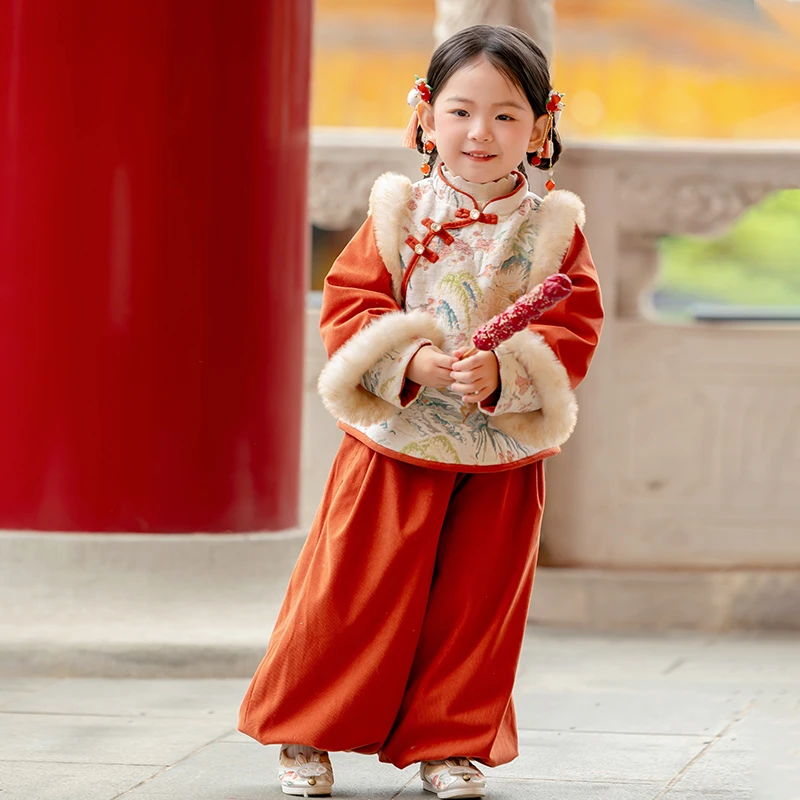 萌乎【鹿萌萌】秋冬新款国风女童旗袍/裤子套装姐妹装汉服244908