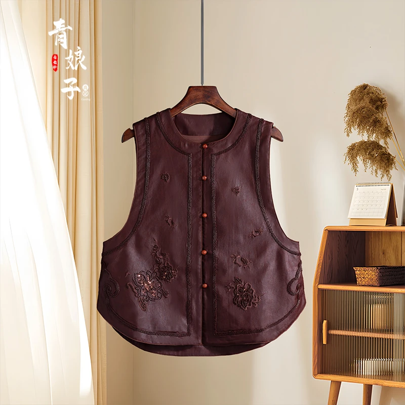 青娘子香云纱（‌柔荑）刺绣串珠新中式国风宽松百搭气质马甲60253