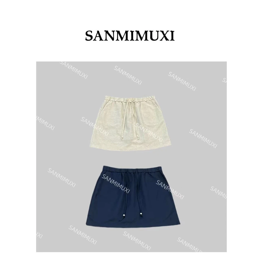SANMI/叁米   松紧腰头亚麻短裙  3328