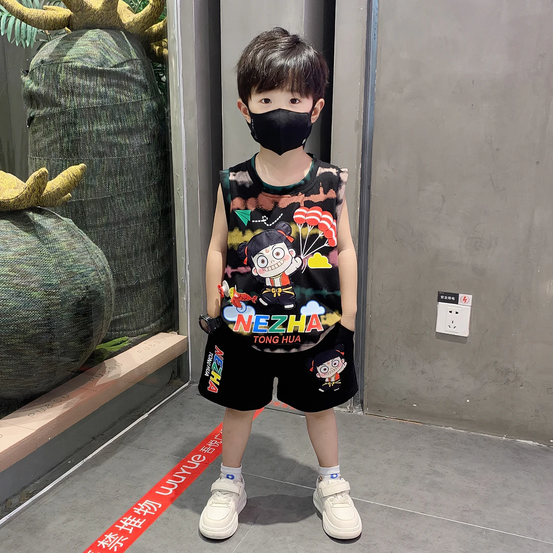 哪吒儿童服装男童夏套装2025新款帅气时髦男孩宝宝夏装无袖衣服潮
