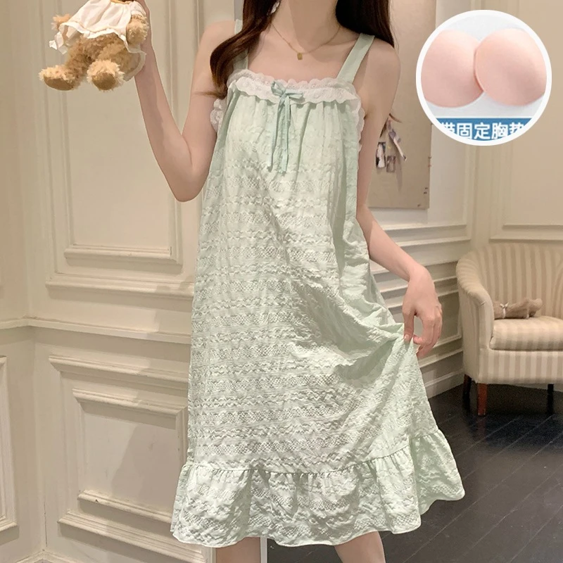薇妮猪睡裙女夏季新款吊带温柔风带胸垫甜美少女可外穿家居服睡衣