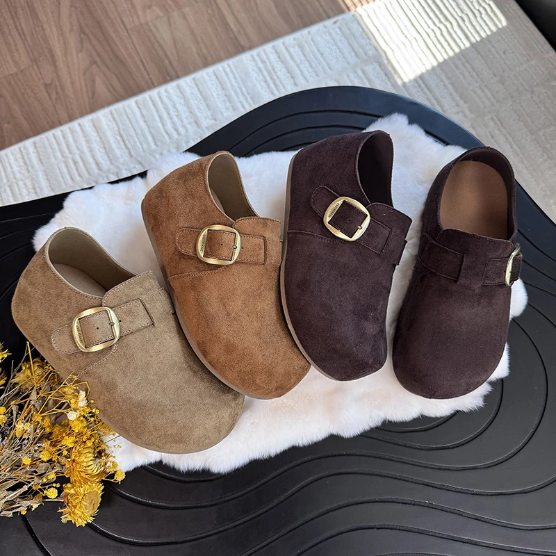 搭扣内增高厚底勃肯鞋女2025年秋新款休闲单鞋豆豆鞋复古勃肯鞋