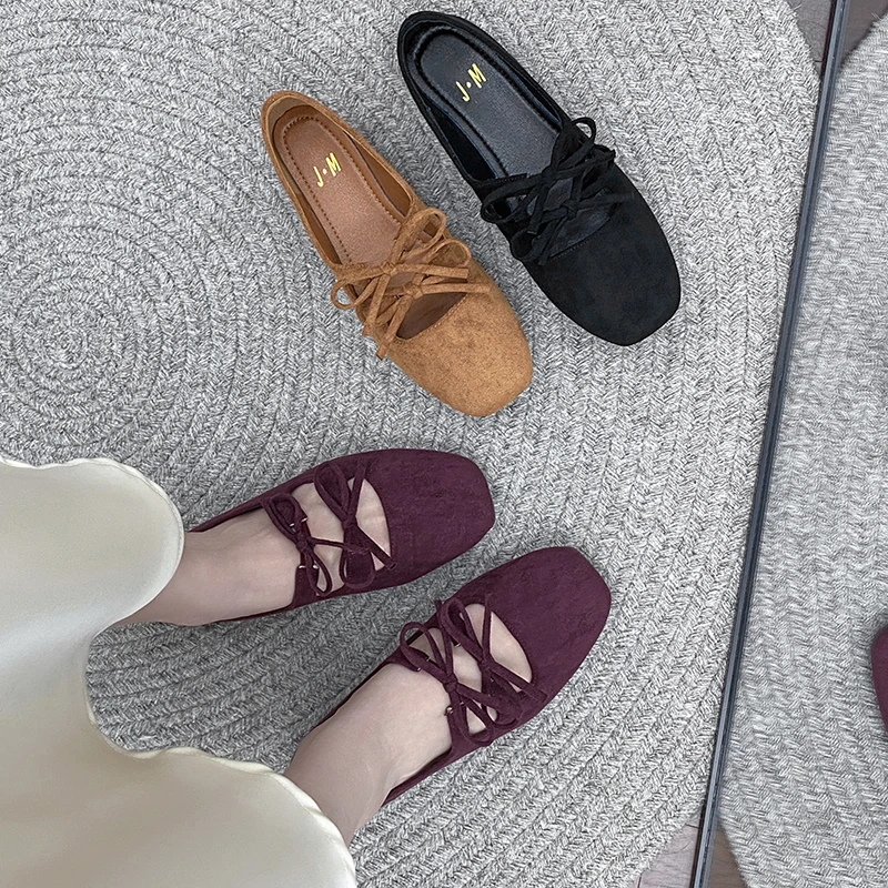 2025早春方头蝴蝶结单鞋女软底舒适百搭休闲鞋一字带玛丽珍平底鞋