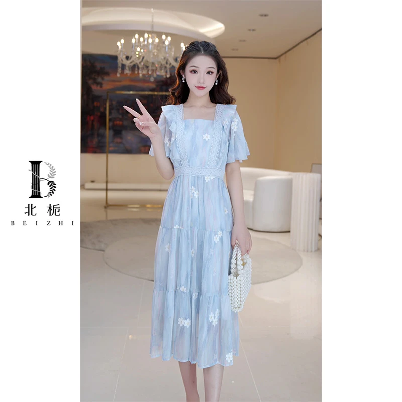 【北栀】 女装连衣裙拼接蕾丝森系仙女裙温柔 812713