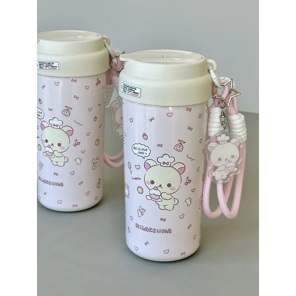 三丽鸥轻松熊陶瓷内胆保温杯带茶隔旋转盖大容量韩式水杯户外便