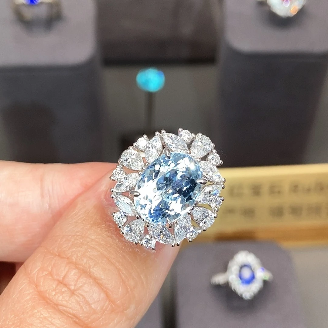 海蓝宝石戒圈18K金镶嵌4.73克拉