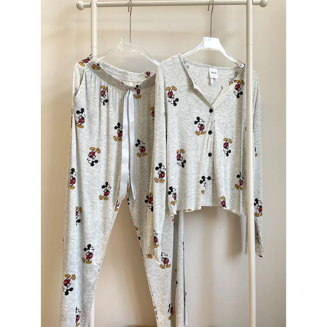 卡通米奇印花韩版睡衣女春秋新款高级感长袖长裤家居服可外穿套装