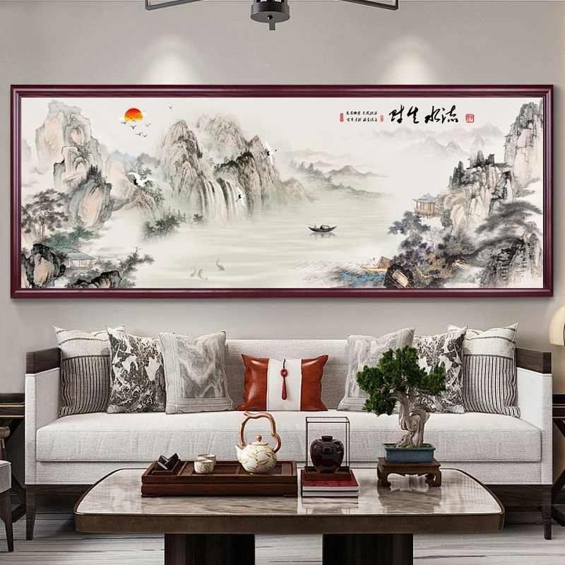 十字绣流水生财30色满绣中式山水画客厅沙发背景墙办公室画