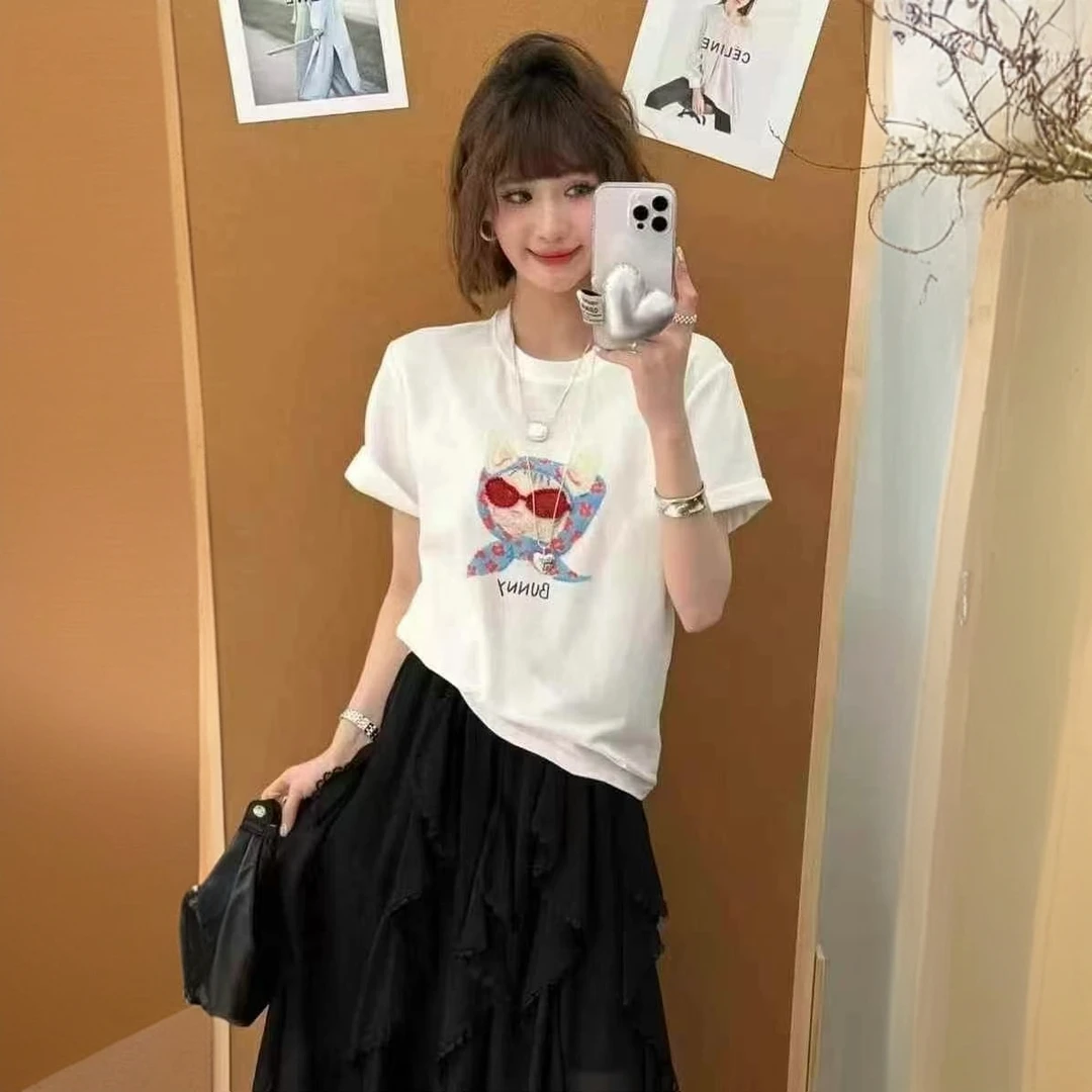 【十三行】T恤女宽松显瘦卡通印花上衣【欧阳柳家纺店】