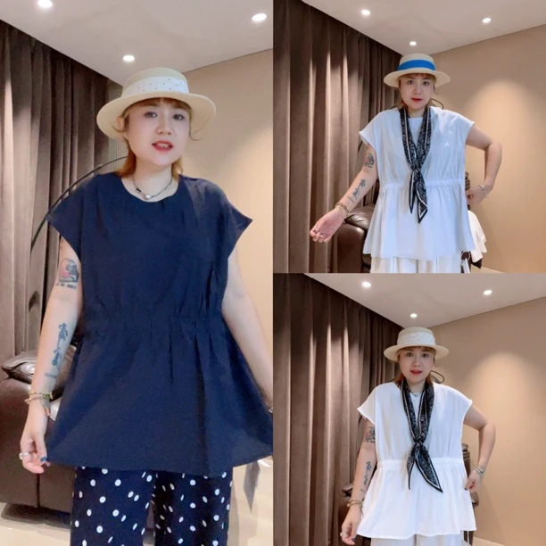 8835#设计感天丝苎麻褶皱圆领无袖上衣显瘦