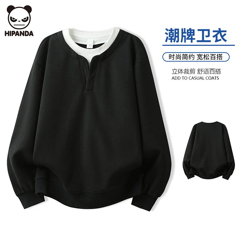Hi Panda亨利领卫衣男士秋季款潮流宽松休闲高级感痞帅长袖打底衫