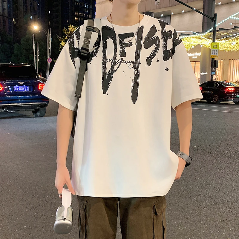 潮牌港风短袖T恤男夏季潮流宽松胖子大码男装上衣舒适透气体恤衫T