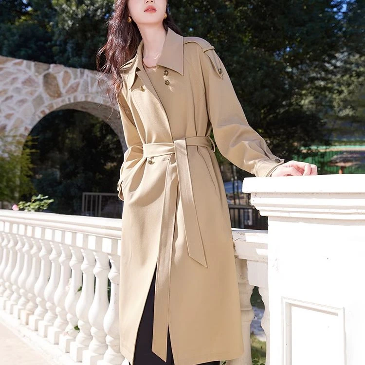 【李易行】F841258风衣 香影卡其色风衣中长款英伦风双