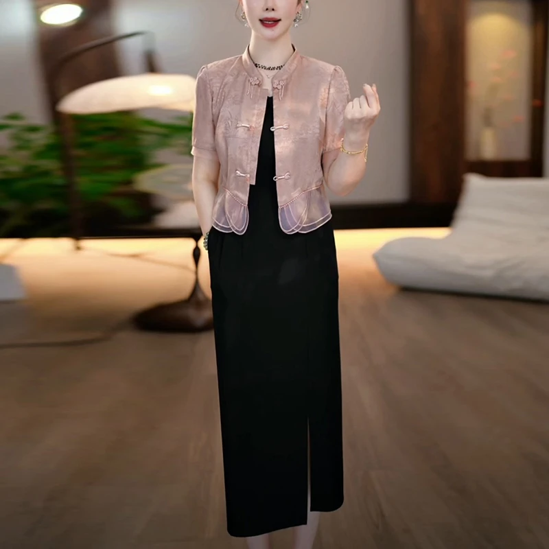 夏季轻奢气质裙子套装女装新款爆款洋气时尚国风显瘦两件套连衣裙