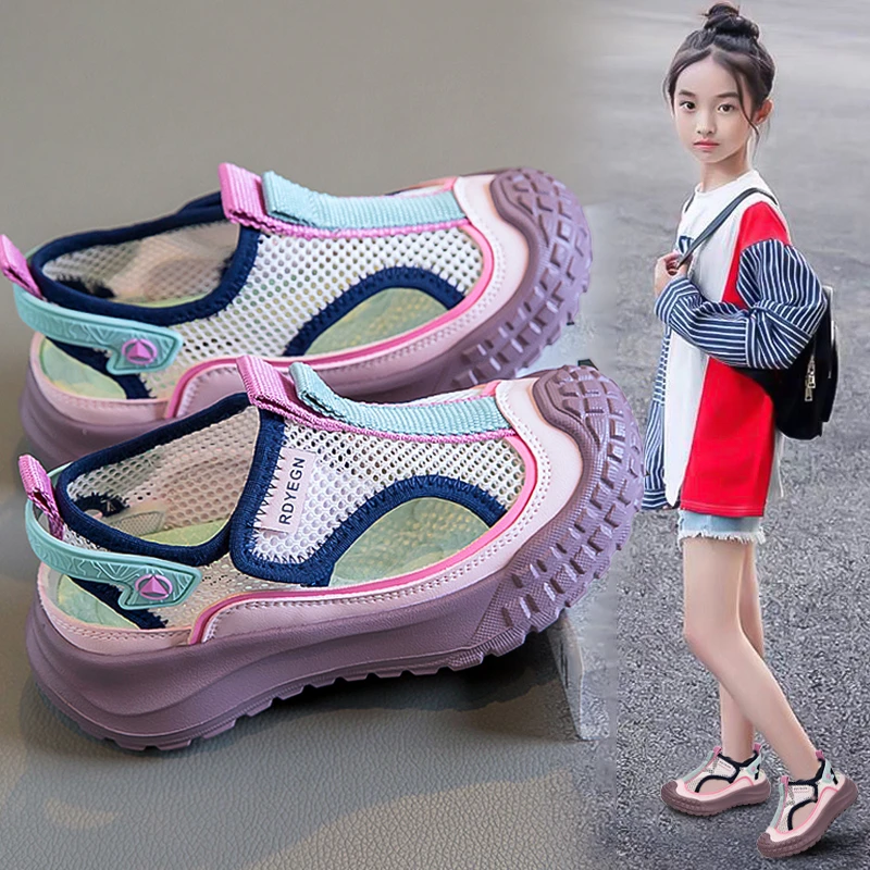 ABC女童轻便网鞋2025新款儿童透气运动鞋小女孩单网凉鞋中大童潮