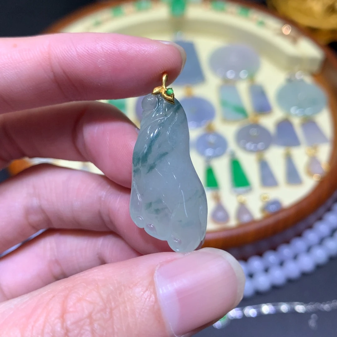 翡翠吊坠(不含链)18K金镶嵌