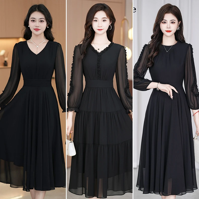 【D01-D06】25年春季新款气质收腰轻奢优雅法式修身名媛小黑裙黑色