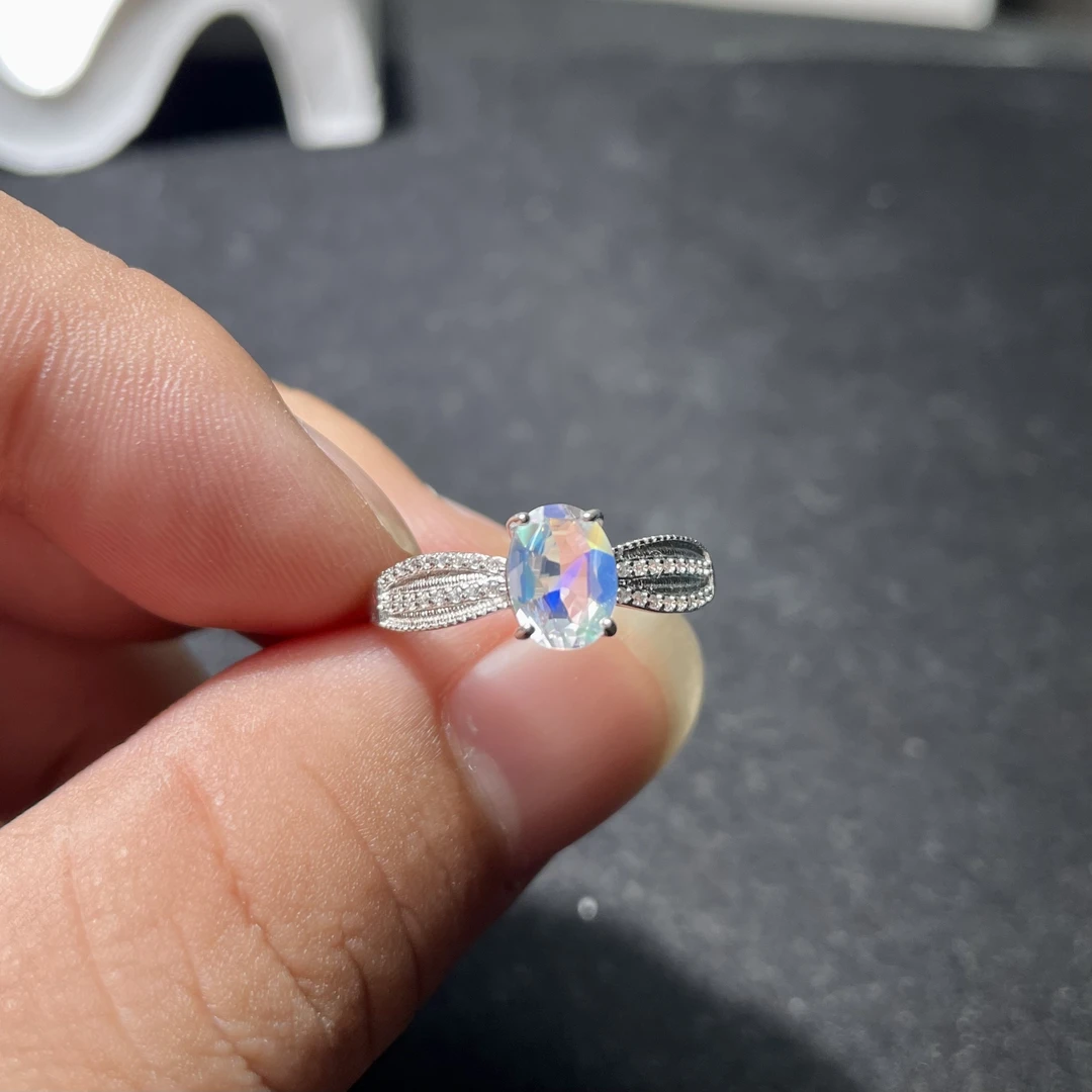 刻面大克拉马岛月光石戒指s925   KT24110602