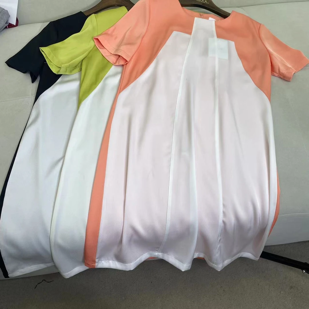 夏款百搭休闲简约拼接连衣裙C5662