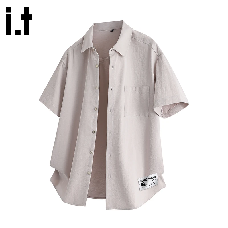 i.t:CHOCOOLATE简约男士短袖2025年夏季薄款纯色翻领半袖衬衣外套