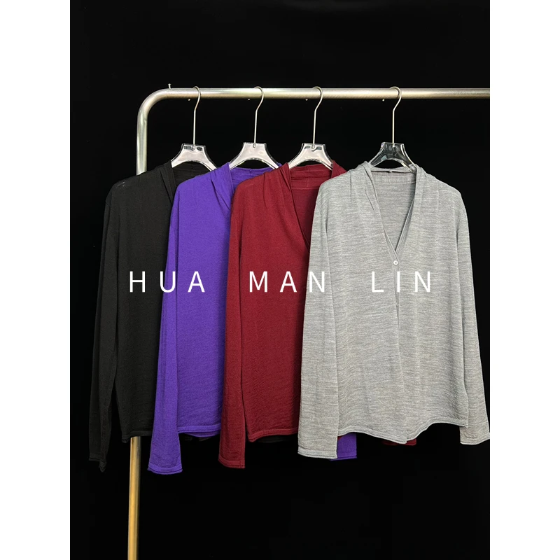 【花满林】四色V领羊毛长袖开衫上衣77118