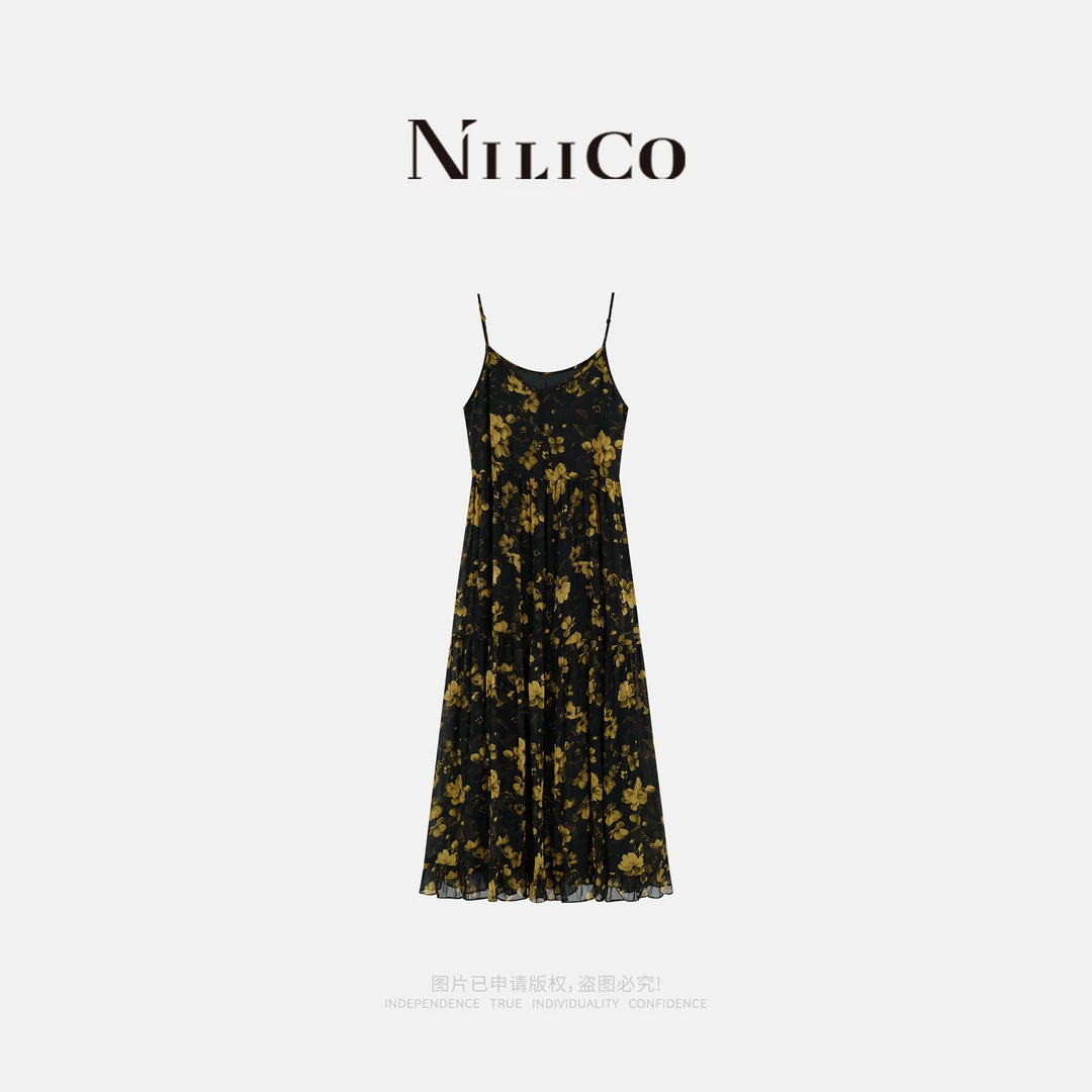 NILICO【花开满屏】虚假风气质时尚显瘦法式碎花吊带连衣裙夏季