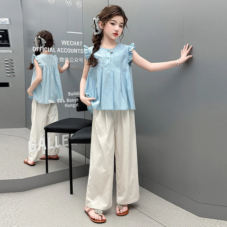 女童夏季套装2025新款6-12岁15岁中大童洋气时尚休闲娃娃衫两件套