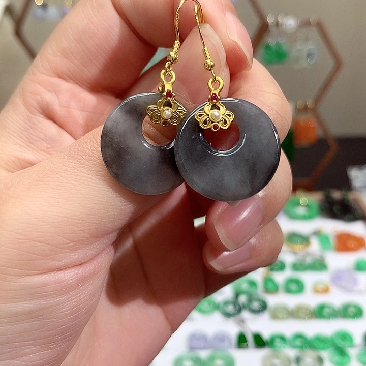 银S925镀金镶嵌翡翠耳饰