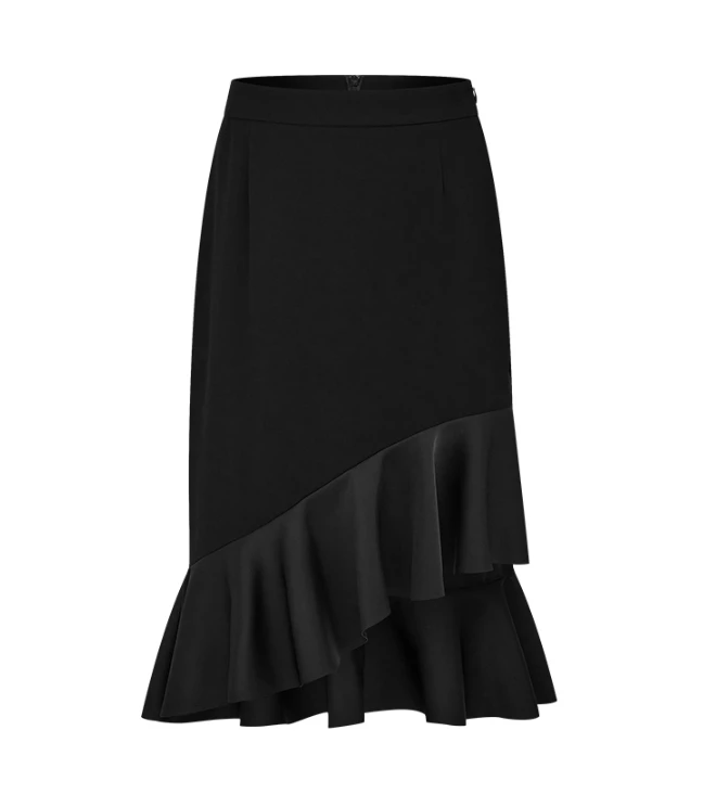 【商场同款】曼德诗高腰半身裙新款拼接荷叶边设计中长裙M207110518