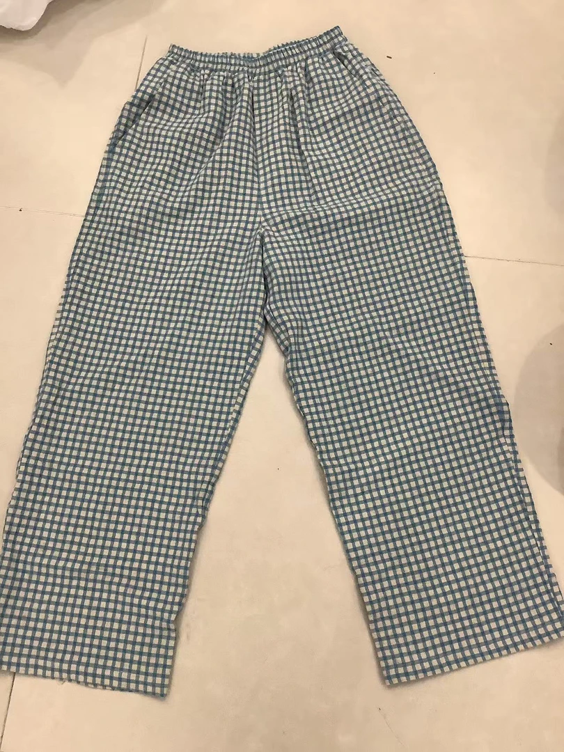 618专享宽松直筒气质松紧腰百搭阔腿格子裤