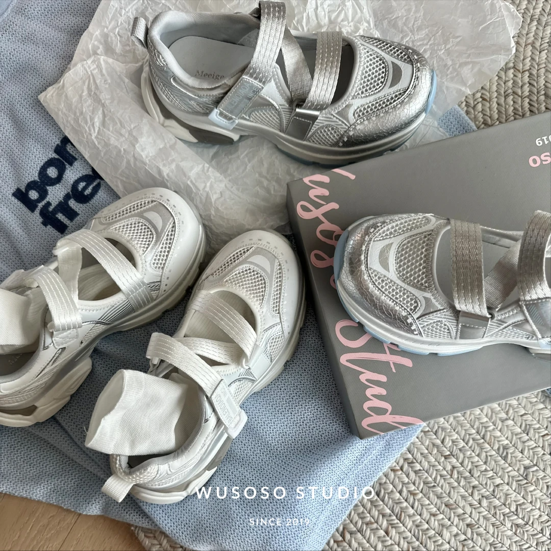 【soso】25ss｜夏日液态银运动玛丽珍厚底增高4cm老爹凉鞋
