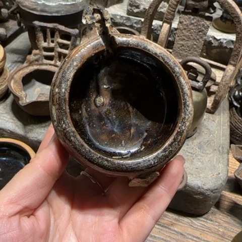 陶瓷宋元老瓷油灯 把手磕 正常使用