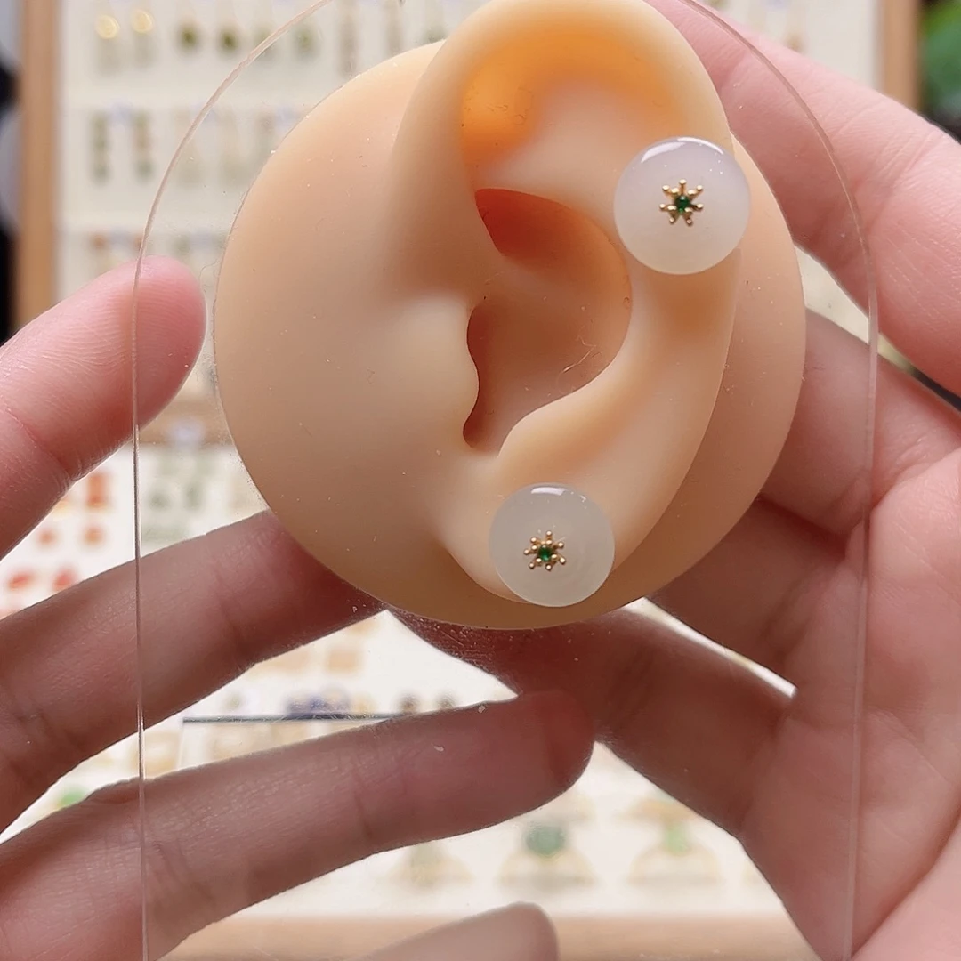 和田玉银S925镶嵌耳饰